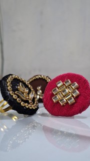 হ্যান্ডমেড সিল্ক থ্রেড স্টেটমেন্ট রিং (Handmade Silk Thread Statement Ring) / কুন্দন থ্রেড রিং